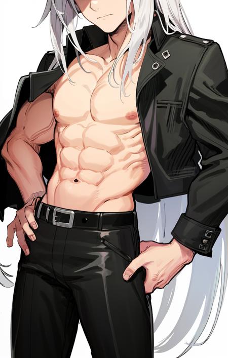 36738-1735119437-highres, detailed, flat shading, shirtless, black pants, belts, muscular male, sephiroth [final fantasy], male focus, focused ex.png